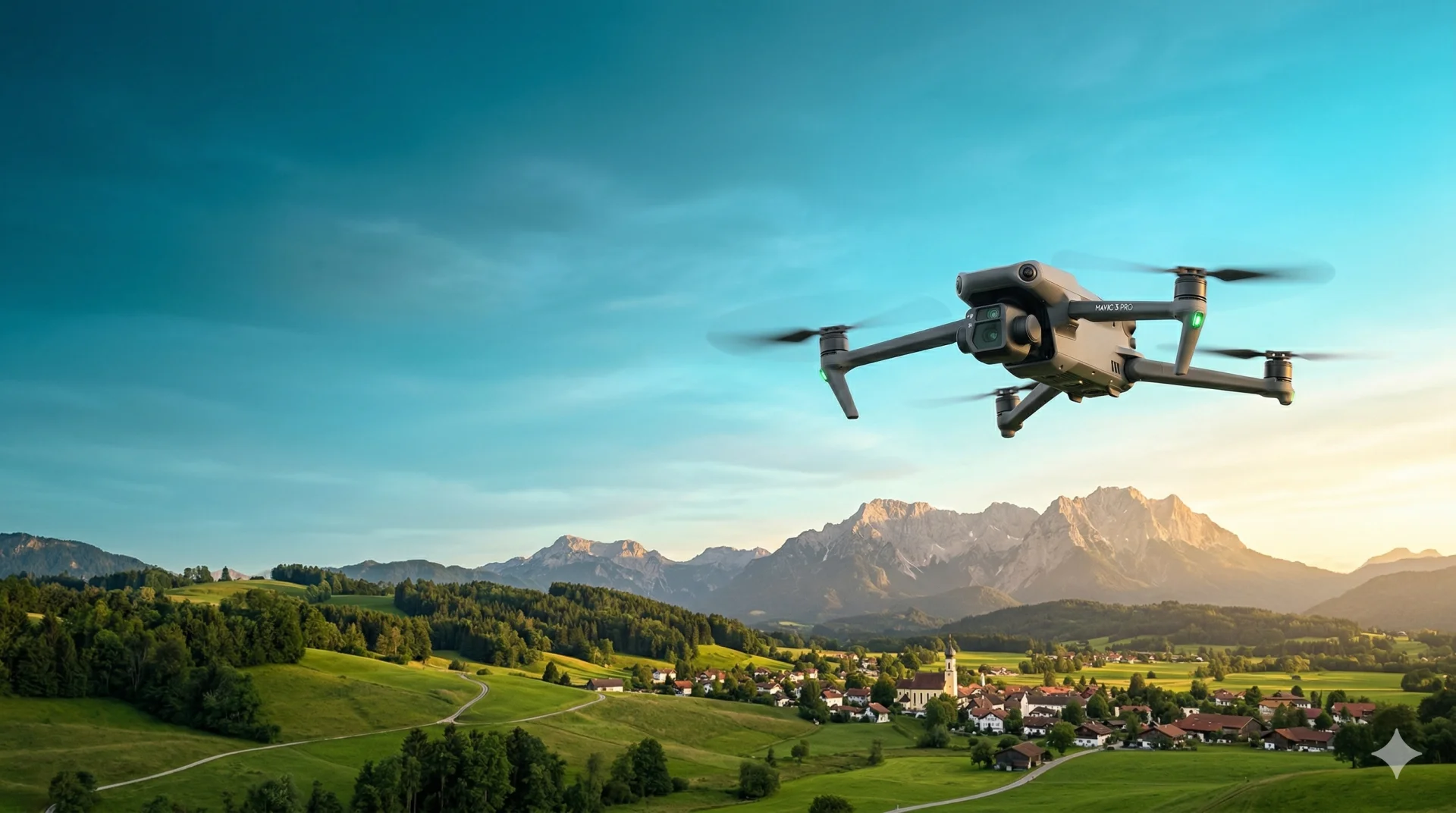 Drohne fliegt über Landschaft